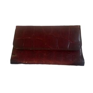 Vintage Oxblood Red Faux Croc Wallet & Coin Purse